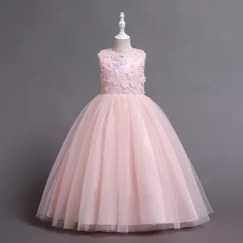 Платье принцессы без рукавов для девочек, сетчатое платье с вышивкой, розовое, 4 цвета, 120-170 см, новый стиль