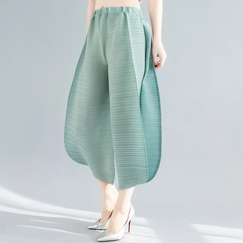 2023 Miyake Плиссированные шаровары неправильной формы для женщин, однотонные свободные брюки с высокой талией, повседневная женская уличная одежда, летние брюки
