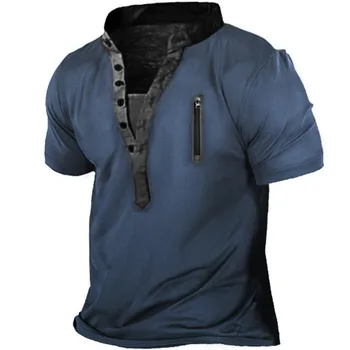 Новая тактическая мужская футболка, мужская свободная футболка с коротким рукавом в стиле ретро на молнии с принтом в стиле ретро