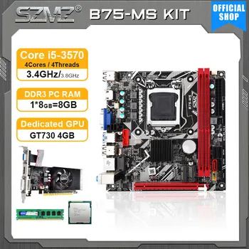 Комплект материнской платы SZMZ B75-MS Core i5 3570 CPU + GT 730 4 ГБ графического процессора + 8 ГБ оперативной памяти DDR3 B75 placa mae Set combo LGA 1155 с портом NVME M.2