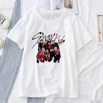 Корейская футболка Kpop Для женщин, футболка для поклонников Harajuku Stray Kids, Летние Белые модные футболки с принтом Straykids, Мужские топы