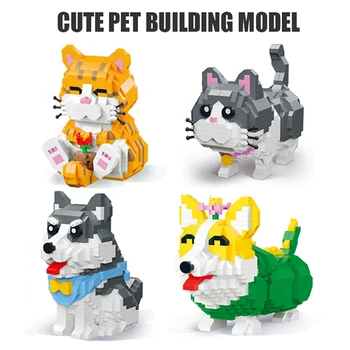 Мультяшный милый щенок Корги Хаски, домашний котенок, миниатюрные строительные блоки с бриллиантами, детские развивающие игрушки, Рождественский подарок