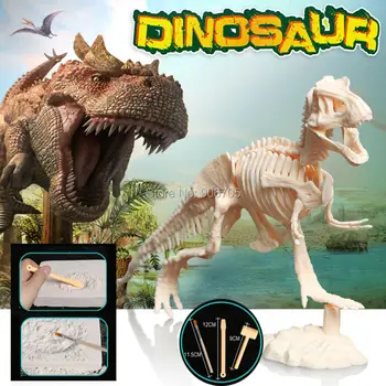 Копай и открывай, собирай скелеты динозавров-велоцирапторов, Головоломки, наборы для раскопок, развивающие игрушки для детей
