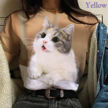 Женская футболка с милым котенком и 3d рисунком Забавного кота, топ с коротким рукавом