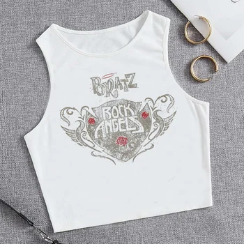 эстетичный укороченный топ 2000-х yk2 для девочек, футболка с изображением феи манги в гранжевом стиле, укороченный топ
