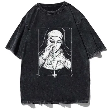 Винтажная футболка с принтом дьявола, повседневная футболка Harajuku, Новое поступление, выстиранная футболка, Летние мужские и женские футболки, повседневные крутые футболки, топы