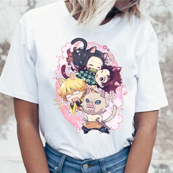 Рубашка Demon Slayer, женская футболка с принтом Kimetsu No Yaiba, повседневная белая рубашка с круглым вырезом и коротким рукавом, Негабаритный Топ Унисекс