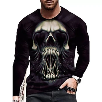 Мужская футболка Grim Reaper Horror Gothic с 3D-принтом в стиле зла, повседневная уличная футболка с длинным рукавом, большой размер