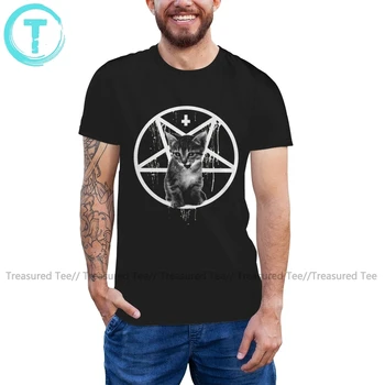 Футболка с изображением сатаны, перевернутый крест, пентаграмма, Кошка, Забавная пляжная футболка, хлопковая футболка с короткими рукавами и рисунком