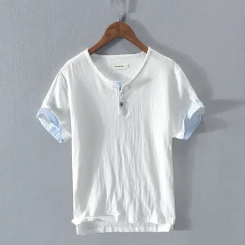 Летняя новая классическая футболка с круглым вырезом из хлопка и конопли, многоцветная мужская футболка простого дизайна, модная повседневная удобная футболка 2023