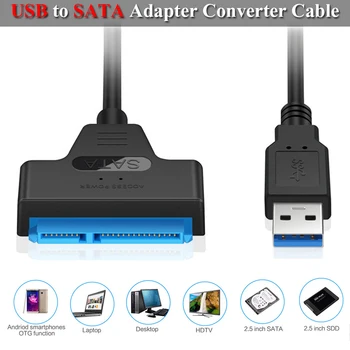 20 СМ USB 3,0 к SATA7 + 15pin Кабель Для Жесткого Диска Адаптер Конвертер USB Разъемы Sata Кабели Поддержка 2,5 Дюйм(ов) SSD HDD Жесткий Диск