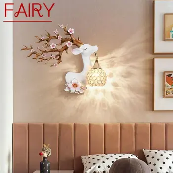 Настенный светильник FAIRY Contemporary Deer LED Creative Plum Blossom Decor, бра из смолы для дома, гостиной, спальни, коридора