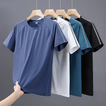  Мужская футболка с коротким рукавом из ледяного шелка 8XL, летняя дышащая свободная повседневная спортивная одежда, футболка для мужчин, топ-тройники