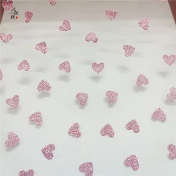3 ярда плотного американского сетчатого нейлона С принтом Little Love Розовое сетчатое платье Детская одежда из сетчатой ткани в виде персикового сердечка 130 см