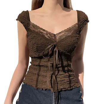 Женский сексуальный облегающий топ с V-образным вырезом и короткими рукавами с деревянными ушками, шорты для женщин, кружевной топ 3x, сексуальный