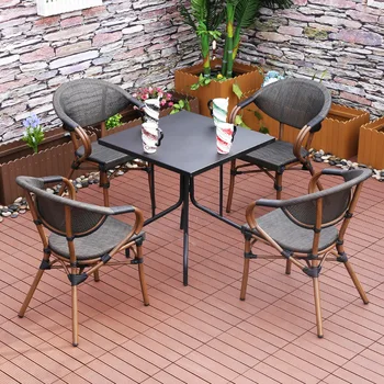 Стол и стул из ткани Теслин, открытый балкон, коммерческое уличное кафе, комбинация мебели для отдыха из углеродистой стали и стула