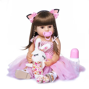 Горячая распродажа 55-сантиметровая кукла Bebe Возрожденная Девочка-малыш Розовая Принцесса Очень Мягкая Силиконовая Красивая Кукла с настоящим Сенсорным Экраном Подарки-Игрушки