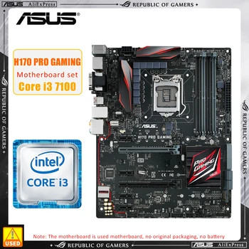 1151 Комплект материнской платы ASUS H170 PRO GAMING + I3 7100 процессор Intel H170 Комплект материнской платы 4 × DDR4 64 ГБ PCI-E 3.0 M.2 HDMI USB3.1 ATX