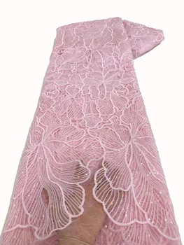 Новая высококачественная кружевная ткань с вышитой окантовкой, модное шитье роскошных женских платьев, украшенное пайетками