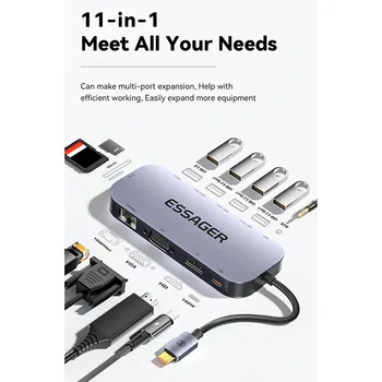 11 в 1 док-станция высокоскоростной USB-концентратор поддерживает быструю зарядку мощностью 100 Вт HD док-станция type-c концентратор Многофункциональный 4K Гигабитный