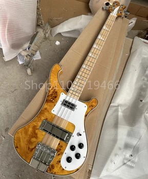 Заводская прозрачно-желтая 4-струнная электрическая бас-гитара с шейкой из кленового шпона, проходящей через корпус, настраиваемая