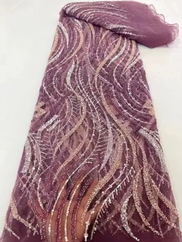 Роскошная Нигерийская кружевная ткань ручной работы из бисера 2023 года, Высококачественная Вышивка бисером, африканская кружевная ткань для шитья