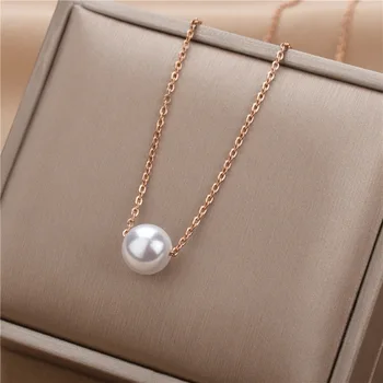 Простое жемчужное ожерелье в корейском стиле для женщин, Модная цепочка для ключиц из нержавеющей стали, Ювелирные изделия, Женские цепочки Оптом
