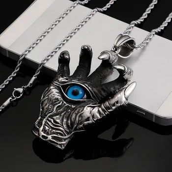 Индивидуальное ожерелье с подвеской в виде руки дьявола для мужчин, модные голубые глаза, цепочка в стиле хип-хоп с когтями дракона, подарок для вечеринки мужу и сыну