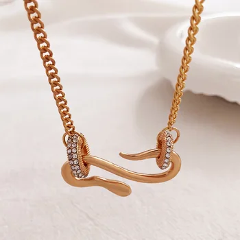 Винтажное ожерелье с подвеской в виде змеи для мужчин и женщин, модный Золотой Регулируемый круг со стразами, аксессуары для змеиного воротника
