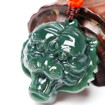 Сертифицированный Натуральный Зеленый Резной Нефритовый камень Хотан, ожерелье с подвеской в виде головы тигра, Китайские ювелирные изделия из жадеита, Амулет-оберег, Подарки для мужчин