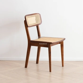 Обеденные стулья из ротанга в скандинавском стиле, мебель для столовой, Бытовая мебель со спинкой из массива дерева, Современный обеденный стул для семейного кафе