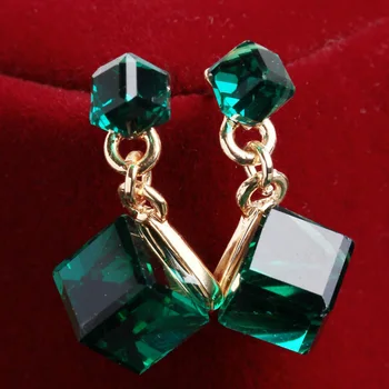 1 Пара красочных классических модных женских сережек с кристаллами, маленьких сине-зеленых и красных сережек в виде кубиков, вечерние украшения, ожерелье, Рождественский подарок