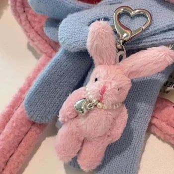 Милый мультяшный розовый кролик с подвеской в виде сердца, плюшевые куклы, брелок, подвеска, Модная сумка для монет, украшения, брелок для ключей, подарок