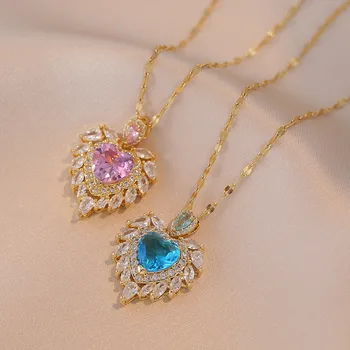Ожерелье женское ретро новое голубое сердце океана все занимает нишу интернета красное той же модели легкое роскошное каменное цепочка для ключиц