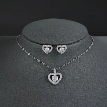 Комплект ювелирных изделий для невесты серебристого цвета, 2 шт., серьги-гвоздики в форме сердца, ожерелье, подвеска, Модный Рождественский подарок Для женщин J1472b