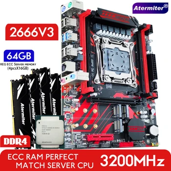 Комплект материнской платы Atermiter X99 D4 с процессором Xeon E5 2666 V3 CPU LGA 2011-3 DDR4 64 ГБ (4x16 ГБ) оперативной памяти 3200 МГц REG ECC