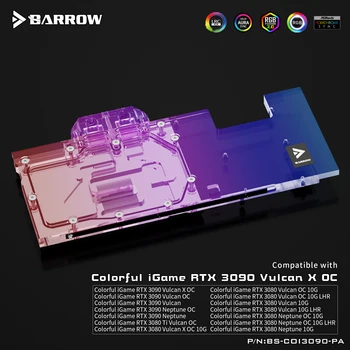 Водяной блок графического процессора Barrow для Colorful iGame RTX 3090/3080Ti Neptune/Vulan X OC, Медный Радиатор видеокарты ARGB, BS-COI3090-PA