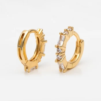 Серьги-кольца с покрытием из 4шт фианита, 11 мм, серьги-обнимашки, минималистичные серьги, маленькие золотые серьги-обручи (GB-3488)
