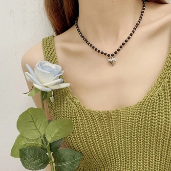 Ожерелье с подвесками в виде сердца любви для женщин, Эстетические Модные Ожерелья в корейском стиле, Цепочка из бисера, Ювелирные изделия Y2k, подарок на День рождения