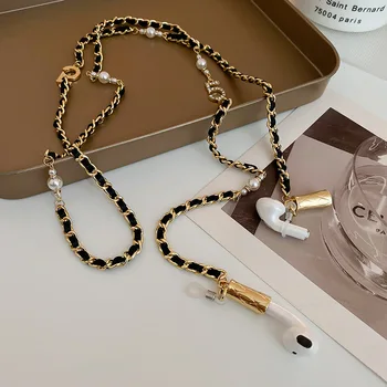 Женское ожерелье с длинной витой цепочкой из искусственной кожи, классические жемчужные ожерелья -вмещают наушники