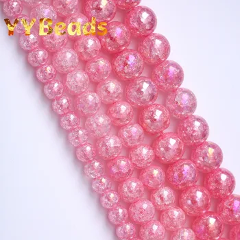 Клубнично-Розовый Снежный Треснувший кристалл, бусины из кварцевого стекла Для изготовления ювелирных изделий, Энергетические бусины из камня с целебной силой, браслеты 