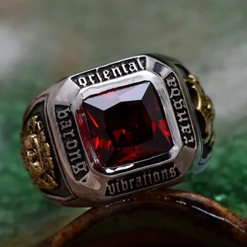 2020 новое настоящее твердое ювелирное изделие S925 из чистого серебра с инкрустацией в виде граненого красного кристалла, кольцо для мужчин, винтажное тайское серебряное мужское кольцо