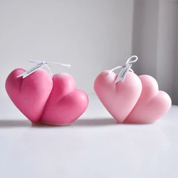 3D силиконовая форма для свечей Double Love, набор для изготовления свечей в форме сердца, набор для изготовления мыла ручной работы, форма из гипсовой смолы для домашнего декора