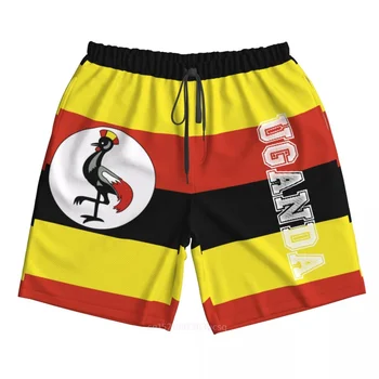 Лето 2023, Полиэстер, Флаг страны Уганда, мужские пляжные шорты с 3D-принтом, Летние брюки для бега с карманами
