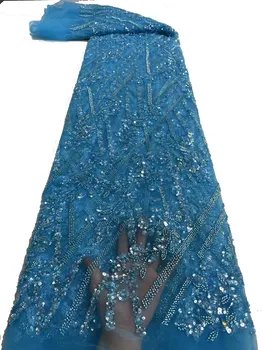 Новая французская вышивка, прибитая бисером трубка, плотное кружево с блестками, высококачественное модное сетчатое платье, вечернее платье из ткани 5 размера