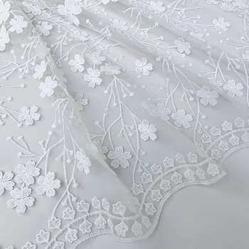 Высококачественная сетчатая кружевная ткань с белой цветочной вышивкой для свадебного платья, юбки ручной работы, ткани своими руками от the yard