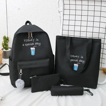 Наборы из 4 предметов, холщовые школьные сумки для девочек-подростков, детские сумки на плечо, Новый трендовый женский рюкзак, модный женский рюкзак