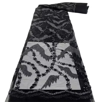 Черное африканское кружево, Французская ткань с пайетками, 2023, тюль с вышивкой, кружевные ткани с пайетками для пошива свадебных платьев в Нигерии
