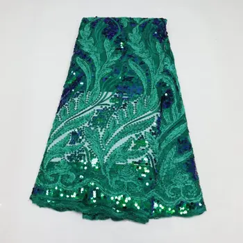 2023 Африканская кружевная ткань с пайетками, зеленая высококачественная кружевная ткань с вышивкой, французский тюль, сетчатая кружевная ткань для нигерийской вечеринки