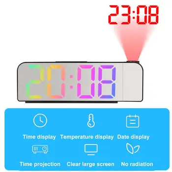 Светодиодный цифровой будильник Настольные часы Электронные Настольные часы USB Проектор времени пробуждения Функция повтора 2 будильника